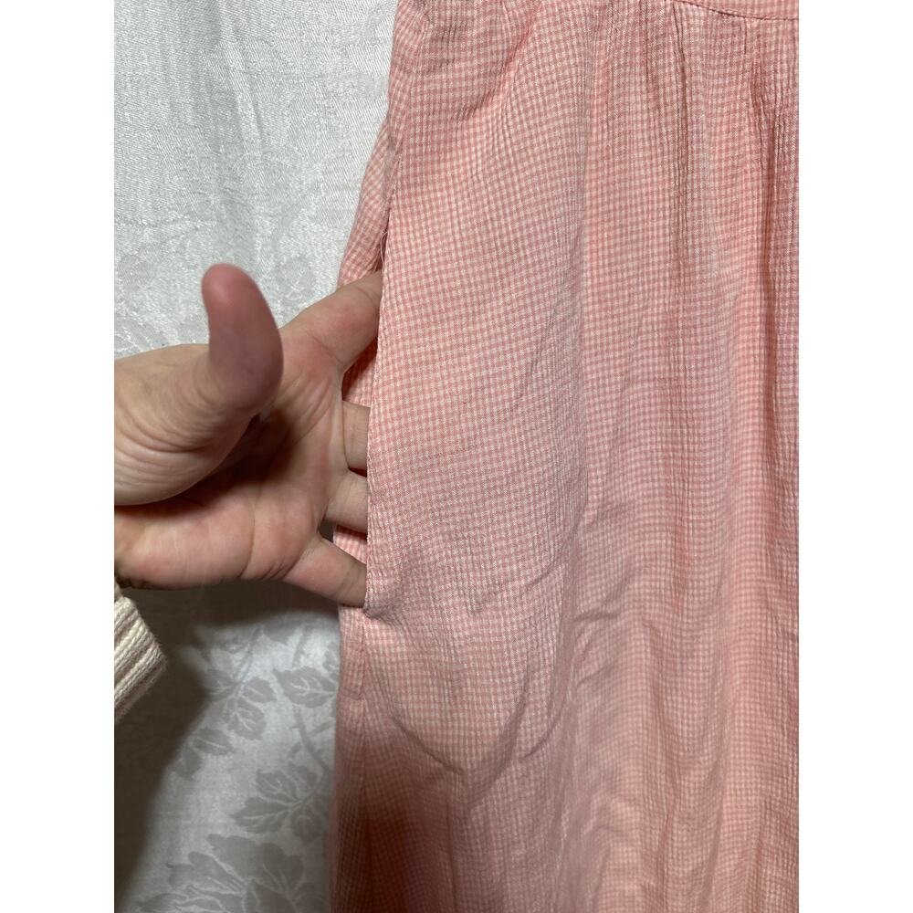 Vintage Midi Shirt Dress 10 Pink Gingham Embroidered Sleeveless Pockets Prairie - Picture 10 of 10